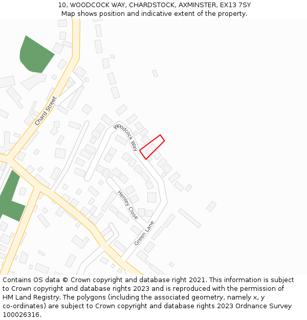 10, WOODCOCK WAY, CHARDSTOCK, AXMINSTER, EX13 7SY: Location map and indicative extent of plot
