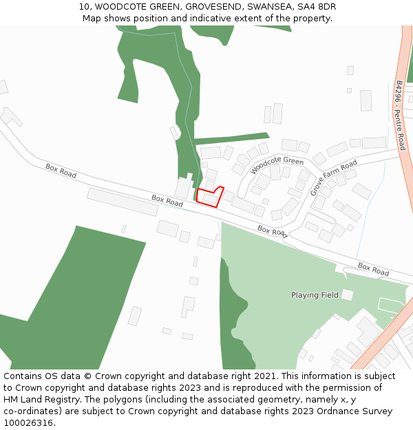 10, WOODCOTE GREEN, GROVESEND, SWANSEA, SA4 8DR: Location map and indicative extent of plot