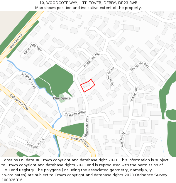 10, WOODCOTE WAY, LITTLEOVER, DERBY, DE23 3WR: Location map and indicative extent of plot