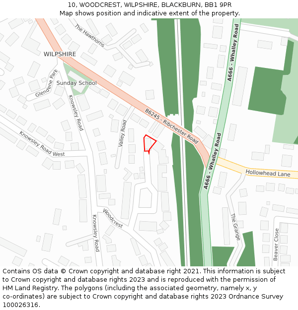 10, WOODCREST, WILPSHIRE, BLACKBURN, BB1 9PR: Location map and indicative extent of plot