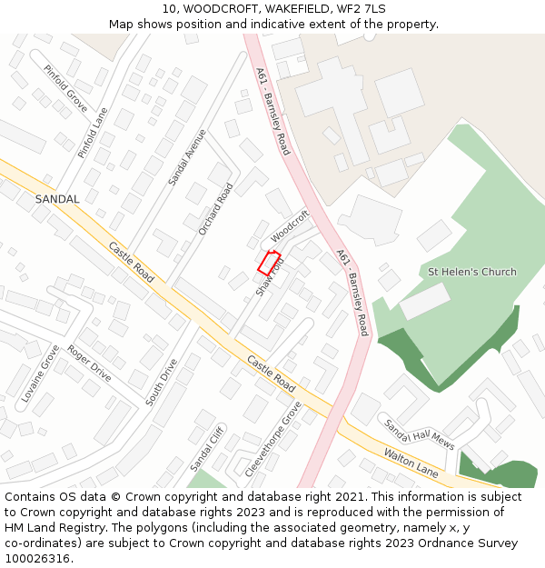 10, WOODCROFT, WAKEFIELD, WF2 7LS: Location map and indicative extent of plot