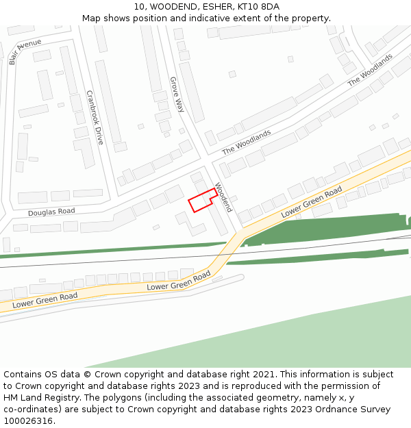 10, WOODEND, ESHER, KT10 8DA: Location map and indicative extent of plot