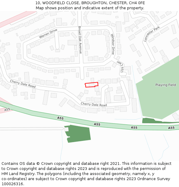 10, WOODFIELD CLOSE, BROUGHTON, CHESTER, CH4 0FE: Location map and indicative extent of plot