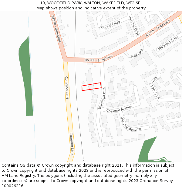 10, WOODFIELD PARK, WALTON, WAKEFIELD, WF2 6PL: Location map and indicative extent of plot