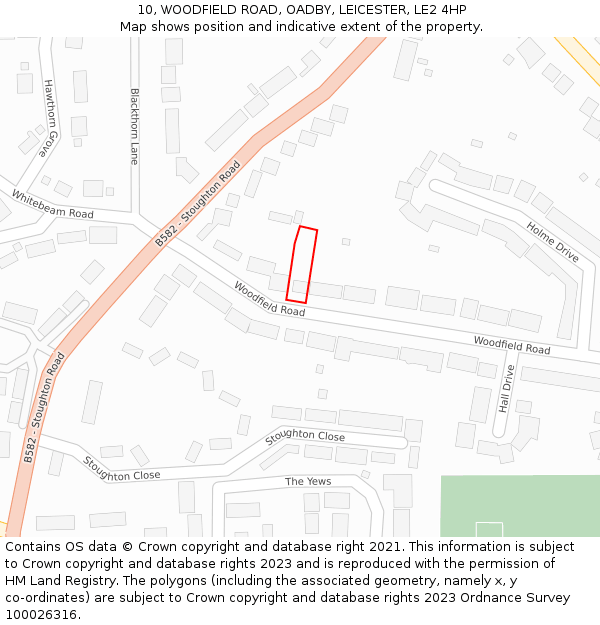 10, WOODFIELD ROAD, OADBY, LEICESTER, LE2 4HP: Location map and indicative extent of plot