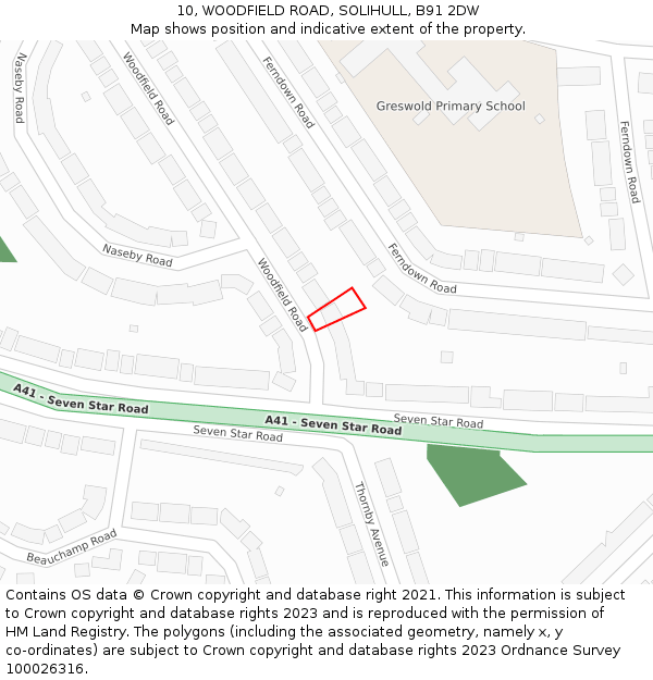 10, WOODFIELD ROAD, SOLIHULL, B91 2DW: Location map and indicative extent of plot