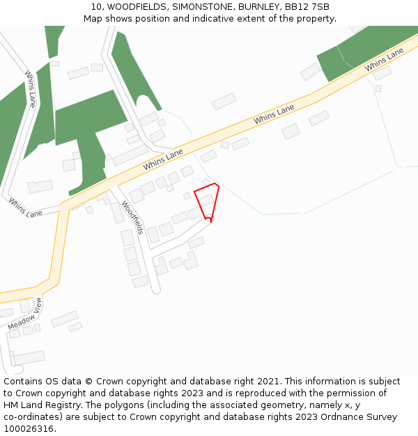 10, WOODFIELDS, SIMONSTONE, BURNLEY, BB12 7SB: Location map and indicative extent of plot