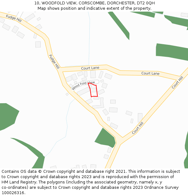 10, WOODFOLD VIEW, CORSCOMBE, DORCHESTER, DT2 0QH: Location map and indicative extent of plot