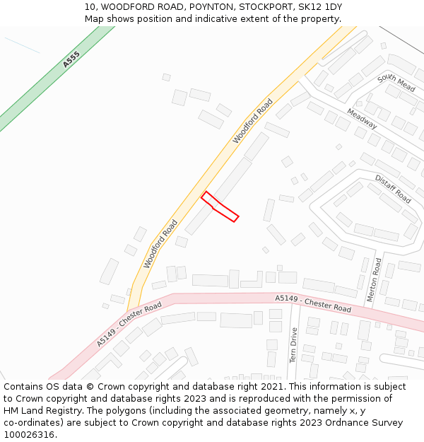 10, WOODFORD ROAD, POYNTON, STOCKPORT, SK12 1DY: Location map and indicative extent of plot