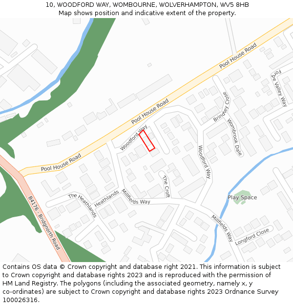 10, WOODFORD WAY, WOMBOURNE, WOLVERHAMPTON, WV5 8HB: Location map and indicative extent of plot