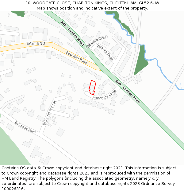 10, WOODGATE CLOSE, CHARLTON KINGS, CHELTENHAM, GL52 6UW: Location map and indicative extent of plot