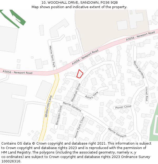 10, WOODHALL DRIVE, SANDOWN, PO36 9QB: Location map and indicative extent of plot