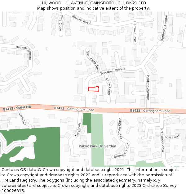 10, WOODHILL AVENUE, GAINSBOROUGH, DN21 1FB: Location map and indicative extent of plot