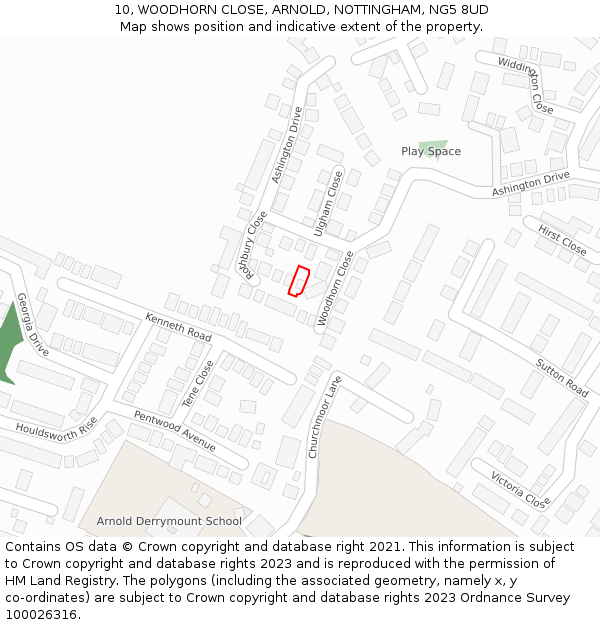 10, WOODHORN CLOSE, ARNOLD, NOTTINGHAM, NG5 8UD: Location map and indicative extent of plot