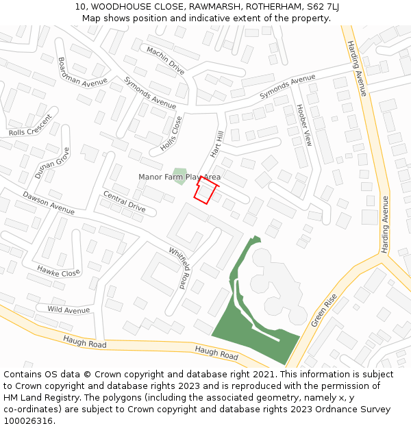 10, WOODHOUSE CLOSE, RAWMARSH, ROTHERHAM, S62 7LJ: Location map and indicative extent of plot