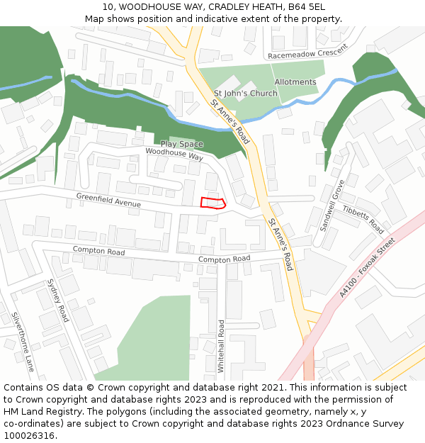 10, WOODHOUSE WAY, CRADLEY HEATH, B64 5EL: Location map and indicative extent of plot