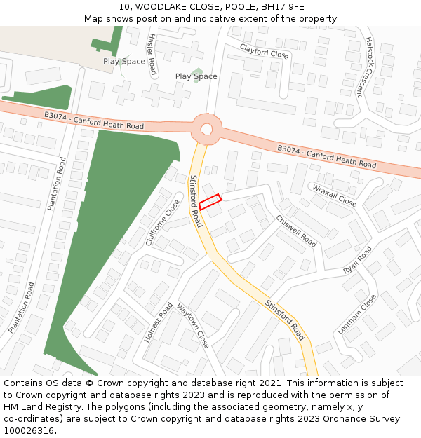 10, WOODLAKE CLOSE, POOLE, BH17 9FE: Location map and indicative extent of plot