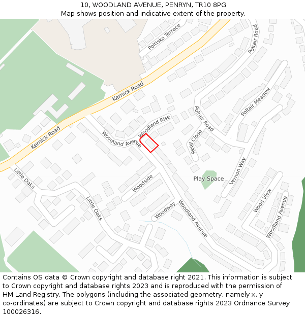 10, WOODLAND AVENUE, PENRYN, TR10 8PG: Location map and indicative extent of plot