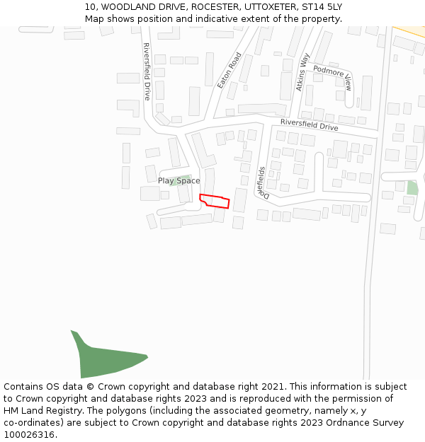 10, WOODLAND DRIVE, ROCESTER, UTTOXETER, ST14 5LY: Location map and indicative extent of plot