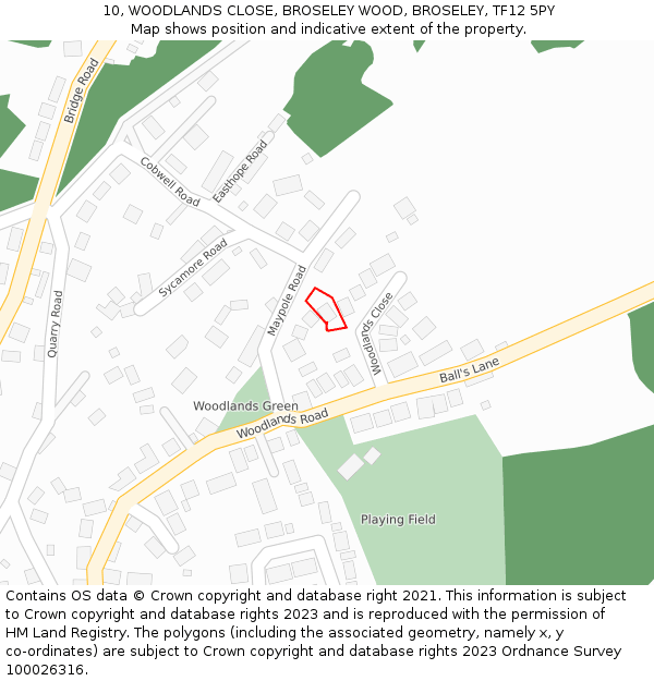 10, WOODLANDS CLOSE, BROSELEY WOOD, BROSELEY, TF12 5PY: Location map and indicative extent of plot