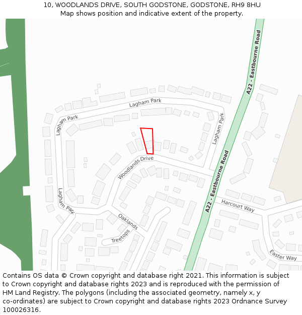 10, WOODLANDS DRIVE, SOUTH GODSTONE, GODSTONE, RH9 8HU: Location map and indicative extent of plot