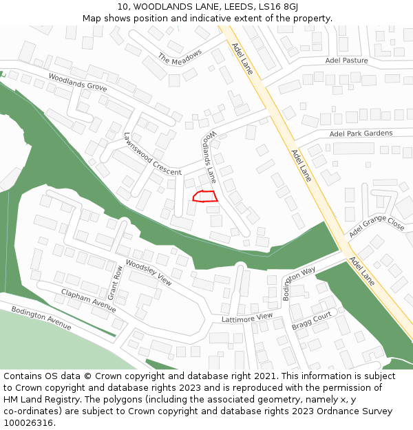 10, WOODLANDS LANE, LEEDS, LS16 8GJ: Location map and indicative extent of plot