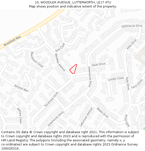 10, WOODLEA AVENUE, LUTTERWORTH, LE17 4TU: Location map and indicative extent of plot