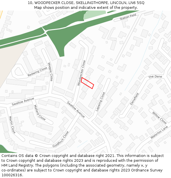 10, WOODPECKER CLOSE, SKELLINGTHORPE, LINCOLN, LN6 5SQ: Location map and indicative extent of plot
