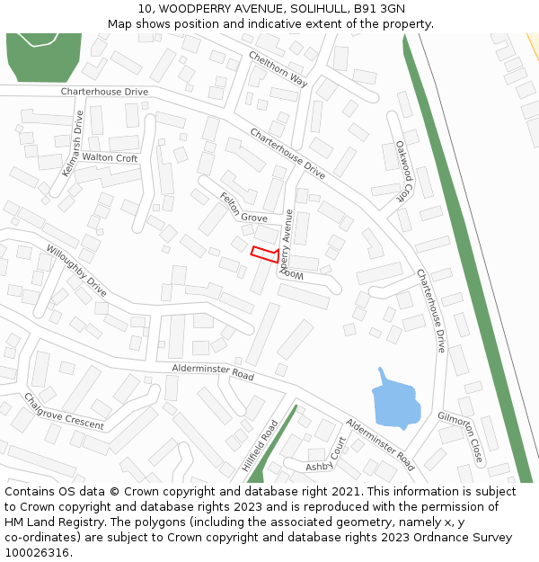 10, WOODPERRY AVENUE, SOLIHULL, B91 3GN: Location map and indicative extent of plot