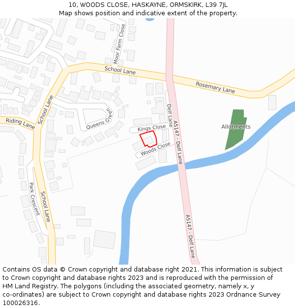 10, WOODS CLOSE, HASKAYNE, ORMSKIRK, L39 7JL: Location map and indicative extent of plot