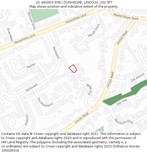 10, WOODS END, DUNHOLME, LINCOLN, LN2 3FT: Location map and indicative extent of plot