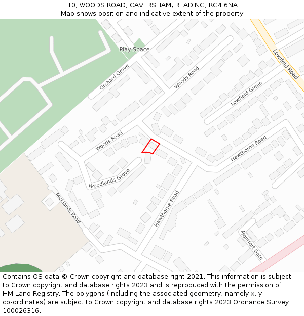 10, WOODS ROAD, CAVERSHAM, READING, RG4 6NA: Location map and indicative extent of plot