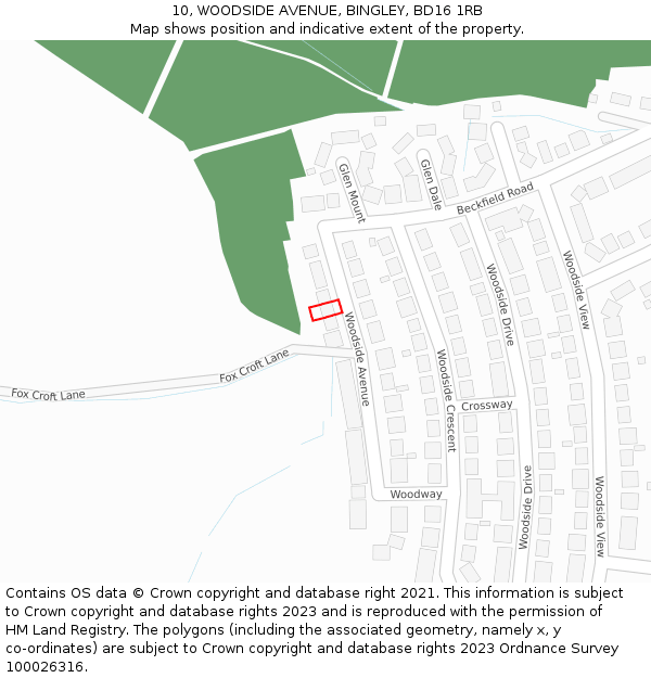 10, WOODSIDE AVENUE, BINGLEY, BD16 1RB: Location map and indicative extent of plot