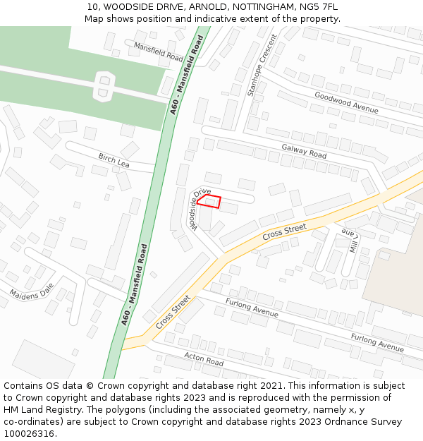 10, WOODSIDE DRIVE, ARNOLD, NOTTINGHAM, NG5 7FL: Location map and indicative extent of plot