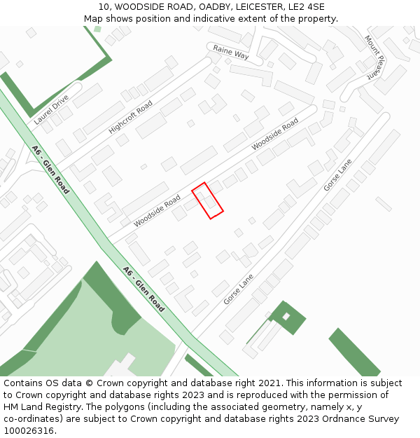 10, WOODSIDE ROAD, OADBY, LEICESTER, LE2 4SE: Location map and indicative extent of plot