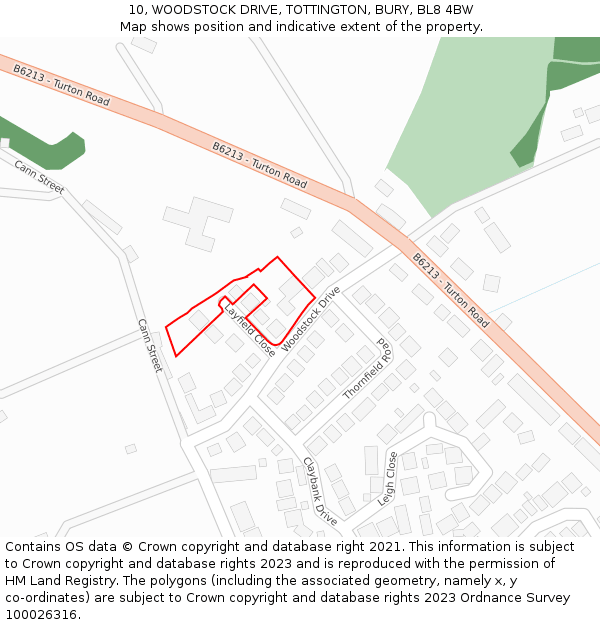 10, WOODSTOCK DRIVE, TOTTINGTON, BURY, BL8 4BW: Location map and indicative extent of plot