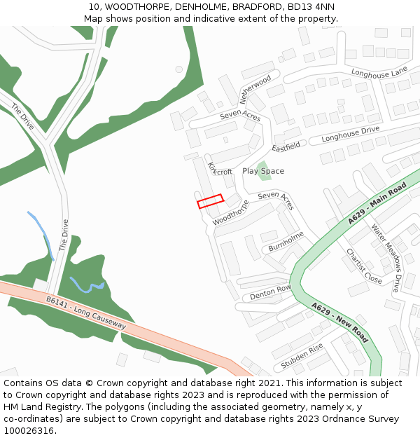 10, WOODTHORPE, DENHOLME, BRADFORD, BD13 4NN: Location map and indicative extent of plot