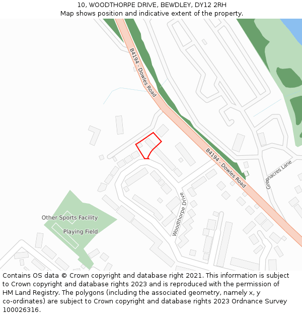 10, WOODTHORPE DRIVE, BEWDLEY, DY12 2RH: Location map and indicative extent of plot