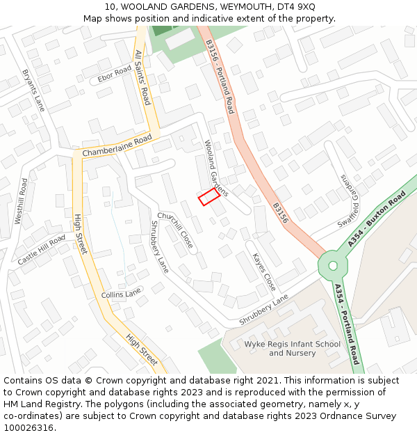 10, WOOLAND GARDENS, WEYMOUTH, DT4 9XQ: Location map and indicative extent of plot