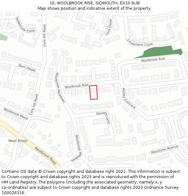 10, WOOLBROOK RISE, SIDMOUTH, EX10 9UB: Location map and indicative extent of plot