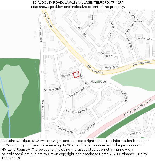 10, WOOLEY ROAD, LAWLEY VILLAGE, TELFORD, TF4 2FP: Location map and indicative extent of plot