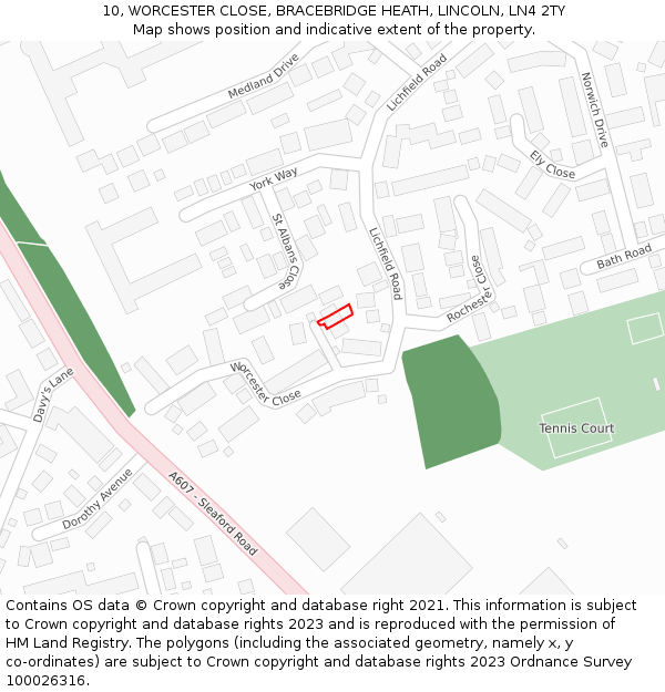 10, WORCESTER CLOSE, BRACEBRIDGE HEATH, LINCOLN, LN4 2TY: Location map and indicative extent of plot