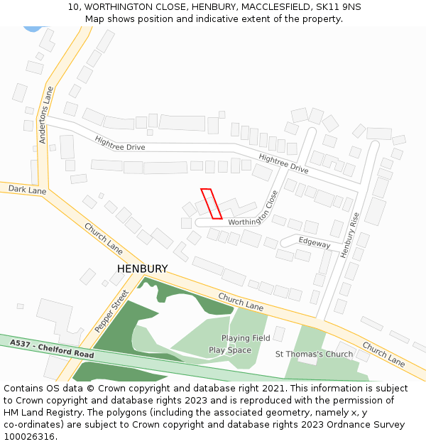 10, WORTHINGTON CLOSE, HENBURY, MACCLESFIELD, SK11 9NS: Location map and indicative extent of plot