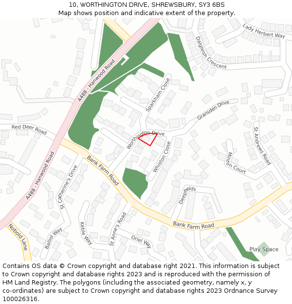 10, WORTHINGTON DRIVE, SHREWSBURY, SY3 6BS: Location map and indicative extent of plot