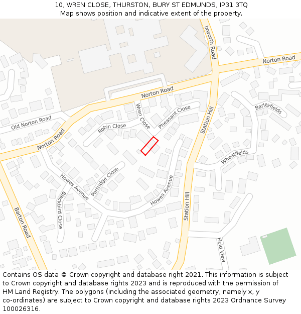 10, WREN CLOSE, THURSTON, BURY ST EDMUNDS, IP31 3TQ: Location map and indicative extent of plot