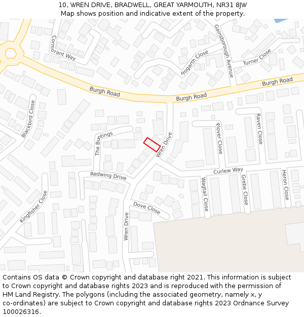 10, WREN DRIVE, BRADWELL, GREAT YARMOUTH, NR31 8JW: Location map and indicative extent of plot