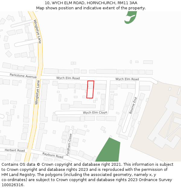 10, WYCH ELM ROAD, HORNCHURCH, RM11 3AA: Location map and indicative extent of plot