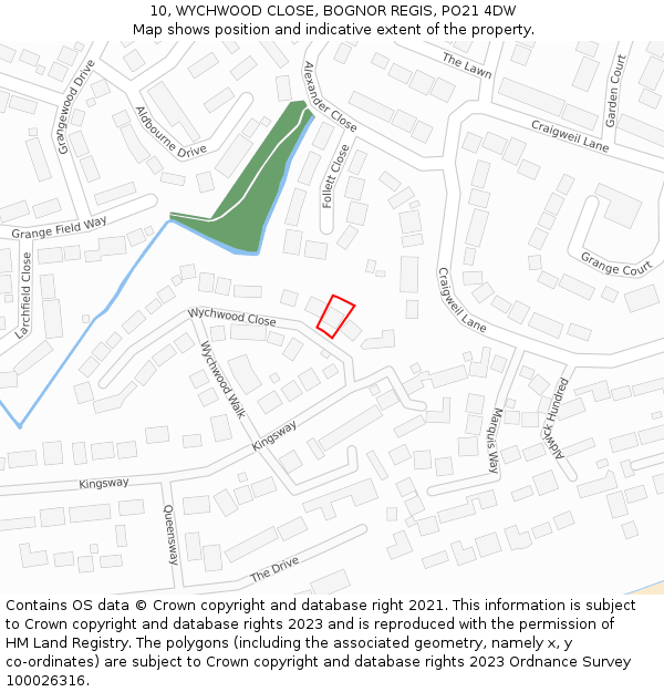 10, WYCHWOOD CLOSE, BOGNOR REGIS, PO21 4DW: Location map and indicative extent of plot