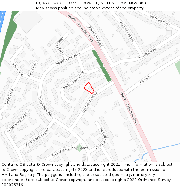 10, WYCHWOOD DRIVE, TROWELL, NOTTINGHAM, NG9 3RB: Location map and indicative extent of plot