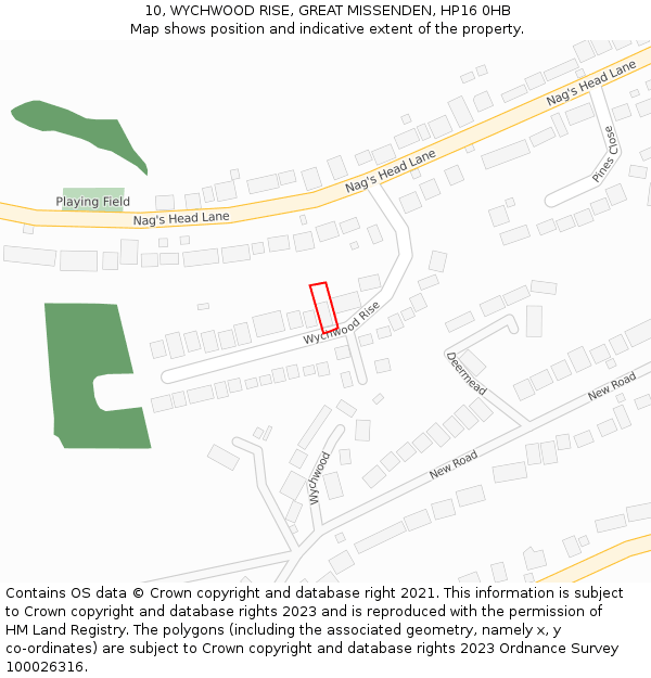 10, WYCHWOOD RISE, GREAT MISSENDEN, HP16 0HB: Location map and indicative extent of plot